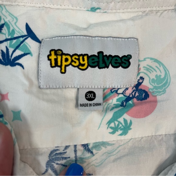Tipsy Elves white blue pink island palm tree monkey button up size 3XL - Picture 3 of 7